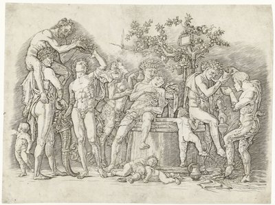 Bacchanal se satyry a bakchanty v lisu od Andrea Mantegna