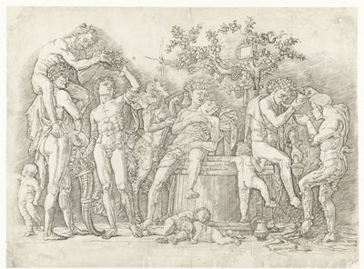 Bacchanal se satyry a bakchanty v lisu od Andrea Mantegna