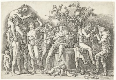 Bacchanal se satyry a bakchanty v lisu od Andrea Mantegna