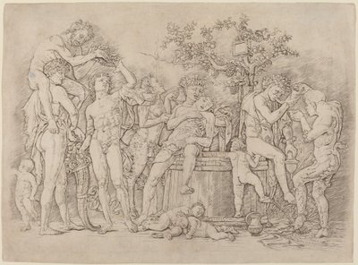 Bacchanal s kádí na víno od Andrea Mantegna