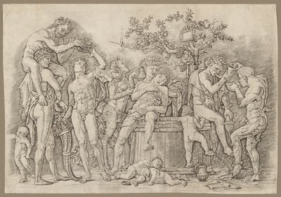 Bacchanal s kádí na víno od Andrea Mantegna