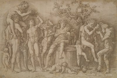 Bakchanal s kádí vína, 1470-90 od Andrea Mantegna