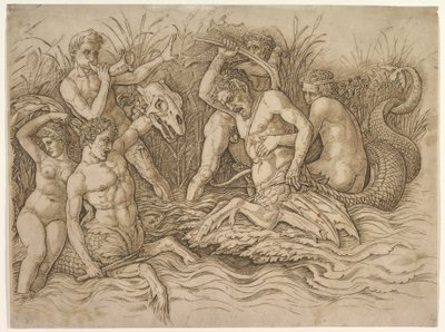 Bitva mořských bohů, pravá část vlysu od Andrea Mantegna