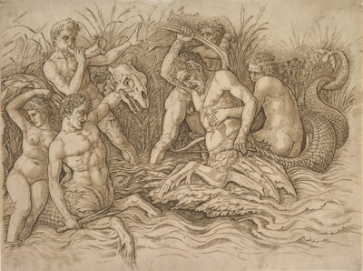 Pravá polovina bitvy mořských bohů, ca. 1485-88. od Andrea Mantegna