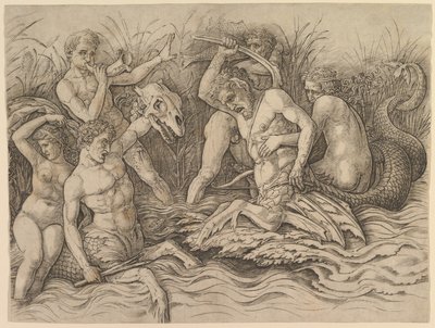 Bitva mořských bohů (pravá část vlysu) od Andrea Mantegna