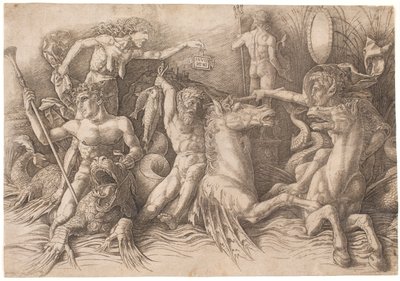 Bitva bohů moře, levá polovina od Andrea Mantegna