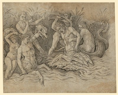 Bitva mořských bohů od Andrea Mantegna