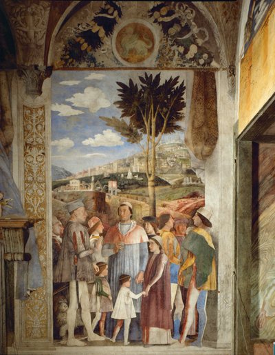 Lodovico Gonzaga očekává návrat svého syna, kardinála Francesca Gonzagy, z Říma (freska) od Andrea Mantegna