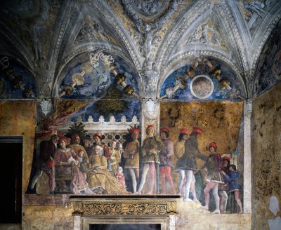 Ludovico Gonzaga, Marsilio Andreasi, Barbara Braniborská s dcerou Paulou a Rodolfo Gonzaga od Andrea Mantegna