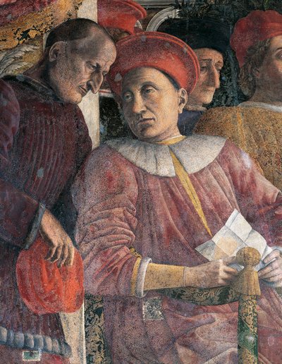 Ludovico Gonzaga a poradce Marsilio Andreasi, detail z Court Wall od Andrea Mantegna (1431-1606), freska, hrad San Giorgio, Svatební komnata nebo Camera Picta, Mantova od Andrea Mantegna