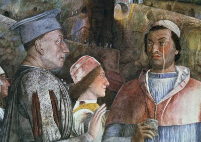 Markýz Ludovico Gonzaga III z Mantovy vládl v letech 1444–78 pozdravil svého syna kardinála Francesca Gonzagu z Camera degli Sposi nebo Camera Picta, 1465–74 detail fresky z 78449 od Andrea Mantegna