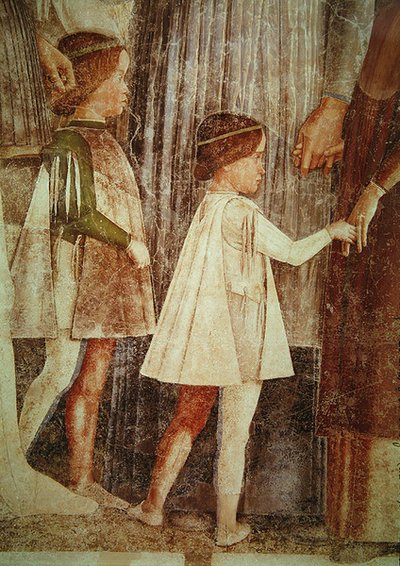 Příjezd kardinála Francesca Gonzagy, vítaného svým otcem markýzem Ludovicem Gonzagou III. a jeho bratry, detail dětí Gonzagových, asi 1465-74 (detail 78454) od Andrea Mantegna