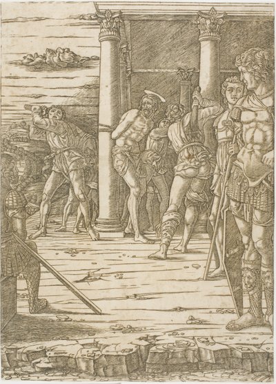 Bičování Krista s pozadím krajiny od Andrea Mantegna