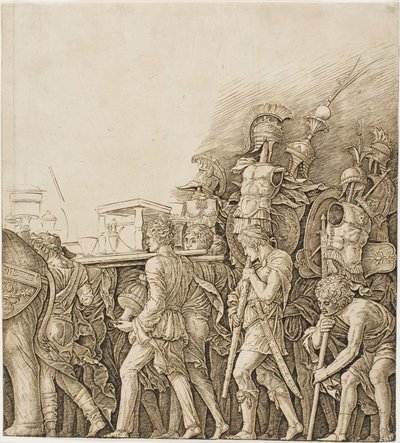 Triumph of Caesar: Vojáci nesoucí trofeje od Andrea Mantegna