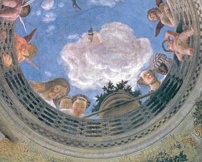 Trompe loeil okulus uprostřed klenutého stropu Camera degli Sposi nebo Camera Picta, 1465-74 detail fresky 72245 od Andrea Mantegna