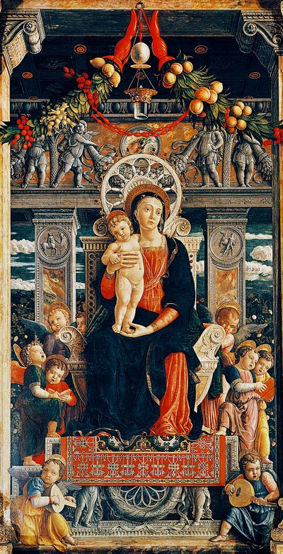 Panna trůnící, detail ze střední části San Zeno Oltář od Andrea Mantegna (1431-1506), dřevo, 220x115 cm, Bazilika San Zeno, Verona od Andrea Mantegna
