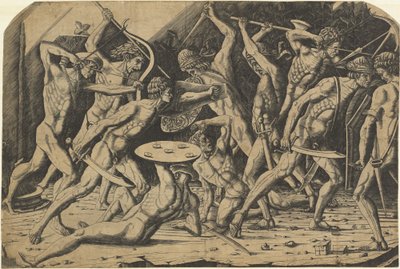 Bitva nahých mužů od Andrea Mantegna or School after Antonio del Pollaiuolo