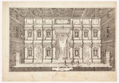 Vnitřní výška olympijského divadla ve městě Vincenza (pohled na jeviště Teatro Olimpico ve Vicenze) od Andrea Palladio