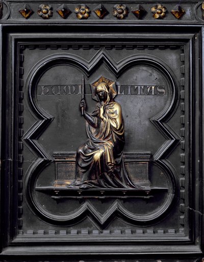 Pokora, panel D jižních dveří baptisteria San Giovanni, 1336 (bronz) od Andrea Pisano