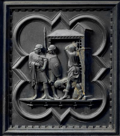 Dekapitace svatého Jana Křtitele, šestnáctý panel jižních dveří baptisteria San Giovanni, 1336 (bronz) od Andrea Pisano