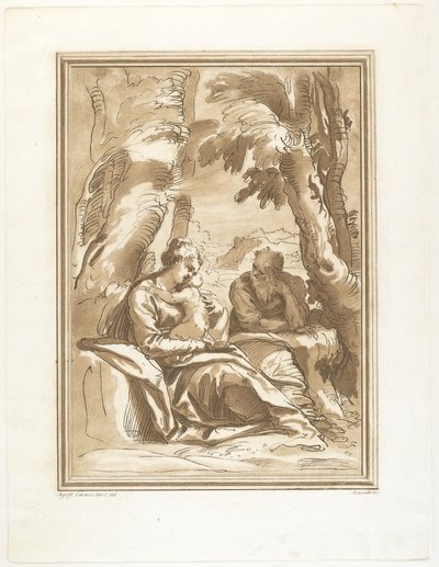 Odpočinek na útěku do Egypta od Andrea Scacciati after Agostino Carracci