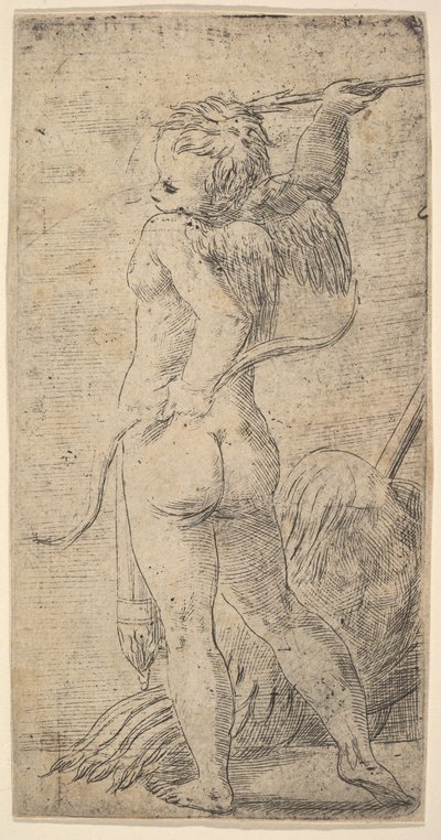 Amor při pohledu zezadu se šípem ve zvednuté pravé ruce, ca. 1543-45. od Andrea Schiavone
