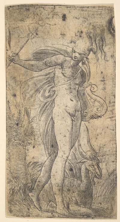 Merkur stojící, v pravé ruce drží kadeco, v levé lyru, ca. 1536-40. od Andrea Schiavone
