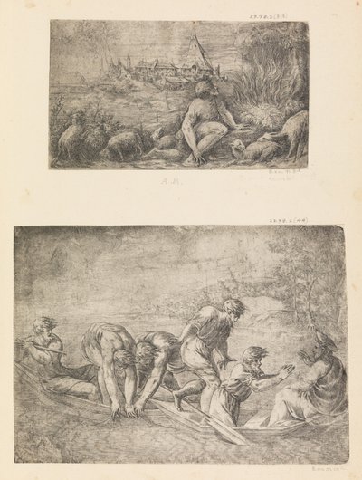 Mojžíš a hořící keř, Zázračný návrh ryb, ca. 1544-48. od Andrea Schiavone
