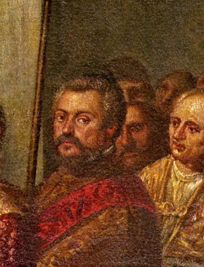 Benátský senátor, detail od francouzského krále Henriho III., který navštívil Benátky v roce 1574, z pokoje čtyř dveří (detail 71525) od Andrea Vicentino