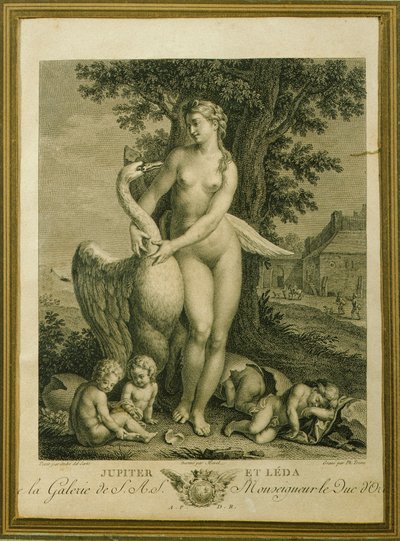 Leda a labuť, rytina Philippe Triere (1756-1815), z kresby Andrea Del Sarto od Andrea del Sarto