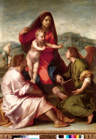 Madonna della Scala. Svatá rodina s andělem. Obraz Andrea del Sarto (1486-1531) 1522-1523 Ne. 1,77x1,35 m Madrid, muzeum Prado od Andrea del Sarto