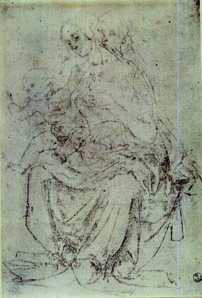 Studie Madony s dítětem (křída na papíře) od Andrea del Verrocchio