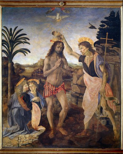Křest Krista - olej a tempera na panelu od Andrea del Verrocchio