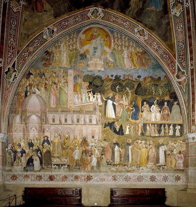 Triumf katolické církve a dominikánského řádu. Kaple Spagniardů (Freska od Andrea di Bonaiuto (fl.1343 77)