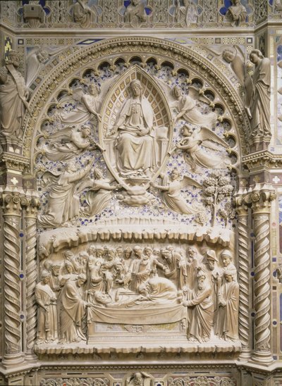 Tabernákl, detail znázorňující smrt a nanebevzetí Panny Marie, 1359 od Andrea di Cione Orcagna