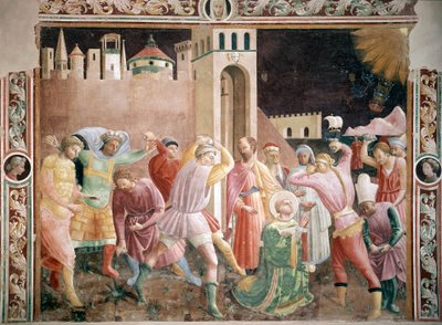 Ukamenování svatého Štěpána Freska od Andrea di Giusto (aktivní kolem 1424-1450) 1430-1450 Cathedrale of Prato, kaple Assunta Prato Itálie od Andrea di Giusto Manzini
