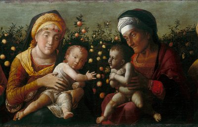 Svatá rodina se svatými Alžbětou, Janem a Zachariášem, detail od Andrea school of Mantegna