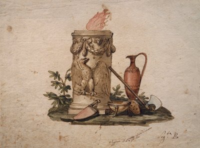 Sloupový koš, zdobený festony a orlicí, se sečnými zbraněmi, pohárem a amforou, obraz Andrea Appiani (1754-1817), Itálie od Andrea the Elder Appiani
