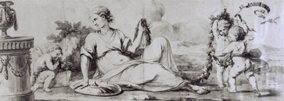 Ženská postava s putti, alegorická kompozice, cca 1754, návrh Andrea Appiani (1754-1817) pro komodu Giuseppe Maggiolini, Itálie od Andrea the Elder Appiani