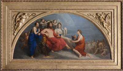 Olymp (Jupiter, korunovaný hodinami myrtou, nabízí Ganymedovi glóbus, aby mu byl podáván nektar) od Andrea the Elder Appiani