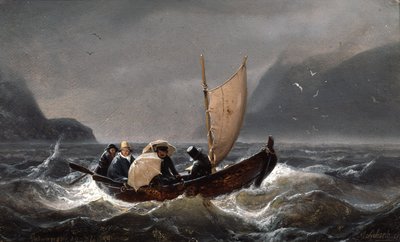 Umělci v bouřlivém počasí v Sognefjorden od Andreas Achenbach