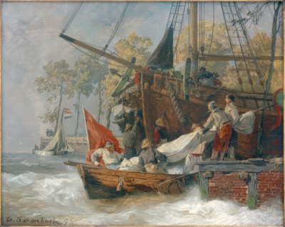 Vstup do přístavu, když je moře rozbouřené od Andreas Achenbach
