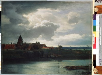 ""Vesnická krajina na řece"" (Krajina s řekou) Malba Andrease Achenbacha (1815-1910) 1866 Petrohrad, Ermitáž od Andreas Achenbach