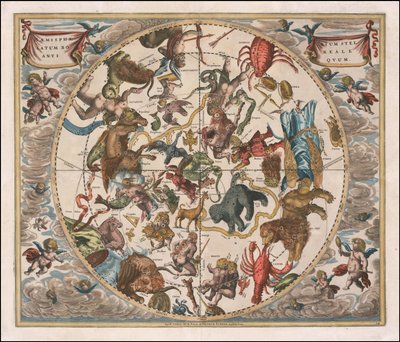 Nebeská mapa z roku 1660 - Haemisphaerium Stellatum Boreale Antiquum od Andreas Cellarius