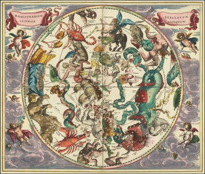 Nebeská mapa jižní oblohy z roku 1661 od Andrease Cellaria od Andreas Cellarius