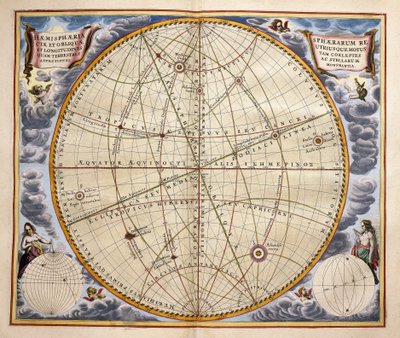 Trajektorie planet a hvězd při pohledu ze Země, rytina z Harmonia Macrocosmica, Andreas Cellarius (1596-1665) od Andreas Cellarius