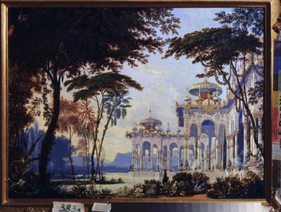 Palác - přípravná výzdoba pro operu "Rouslan a Ludmila" Michaila Glinky (1804-1857) - Scénický návrh pro operu Ruslan a Ludmila od M Glinky - Dílo Andrease Leonharda Rollera (1805-1891), akvarel a kvaš na papíře od Andreas Leonhard Roller