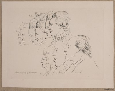 10 portrétů: Enevold Brandt, Johann Friedrich Struensee, Caroline Mathilde, Julieane Marie, dědičný princ Frederik, Christian VII., Marie Jeanne Clemens, J. F. Clemens, Jens Juel a Nicolai Abildgaard od Andreas Peter Madsen