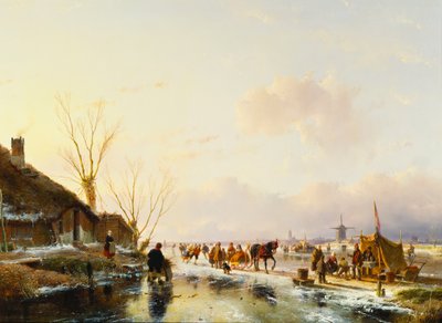 Bruslaři u stánku na zamrzlé řece, 1850 od Andreas Schelfhout
