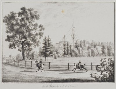 Pohled na sáňkařský pavilon a telegraf v Oranienbaum, 1821-1822 od Andrei Yefimovich Martynov